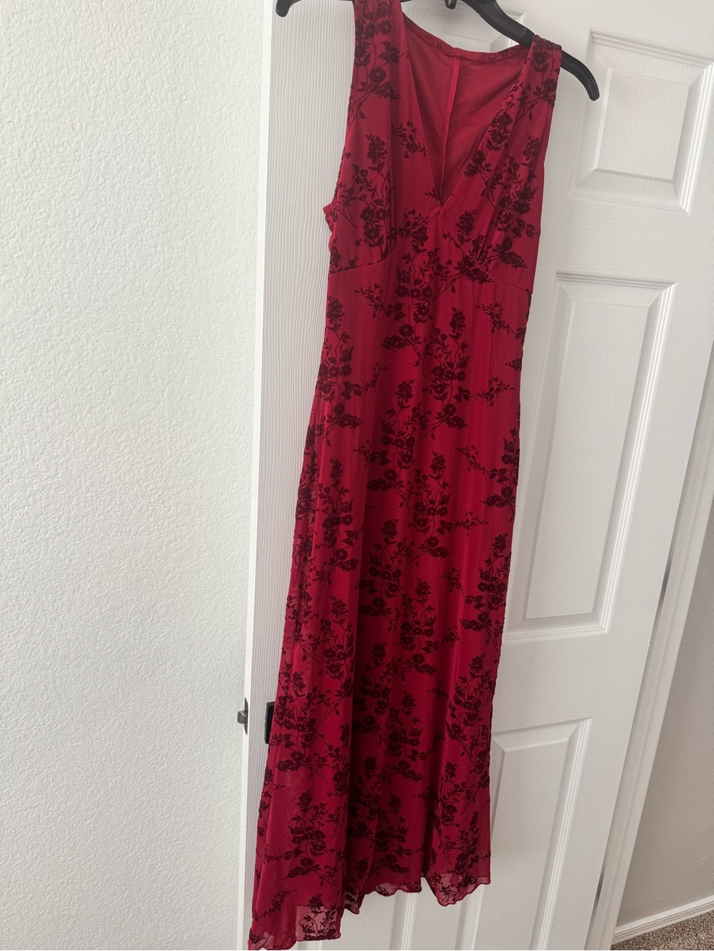Amazon Red Maxi Dress with Black Floral Print